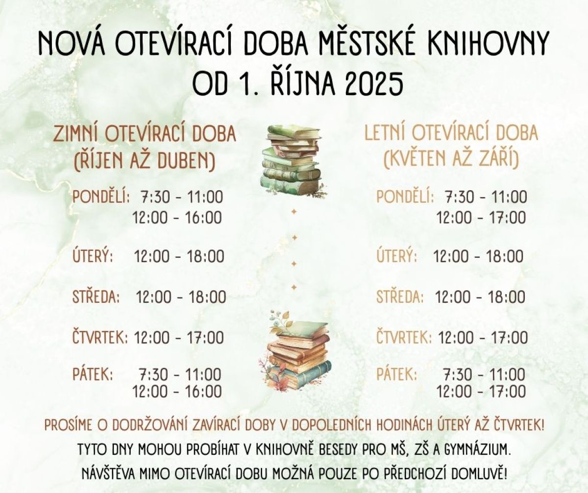 Dvě novinky v knihovně - nové webovky a změna otevírací doby od 1.10.2025