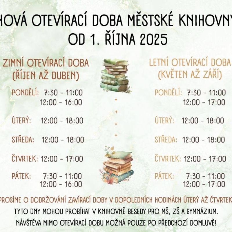 Dvě novinky v knihovně - nové webovky a změna otevírací doby od 1.10.2025