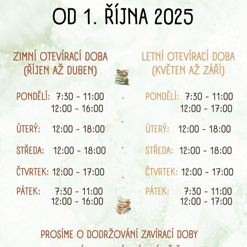 Nová otevírací doba městské knihovny od 1. října 2025
