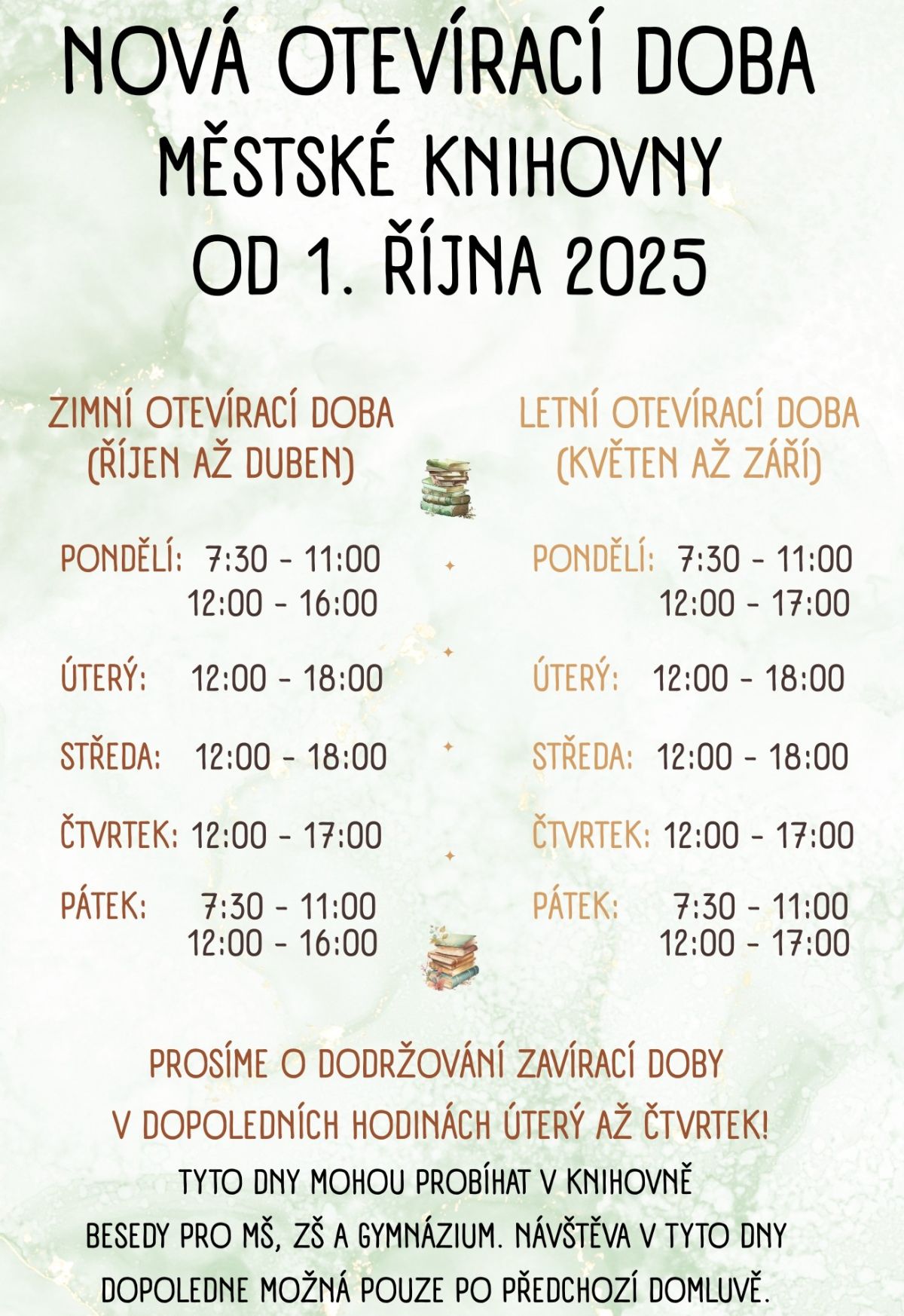Nová otevírací doba městské knihovny od 1. října 2025